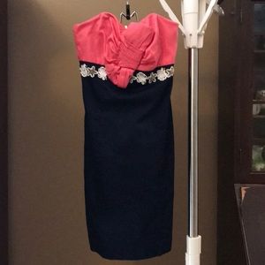 Beautiful Lilly Pulitzer Strapless Dress - Color Block Pink & Navy Embellishment